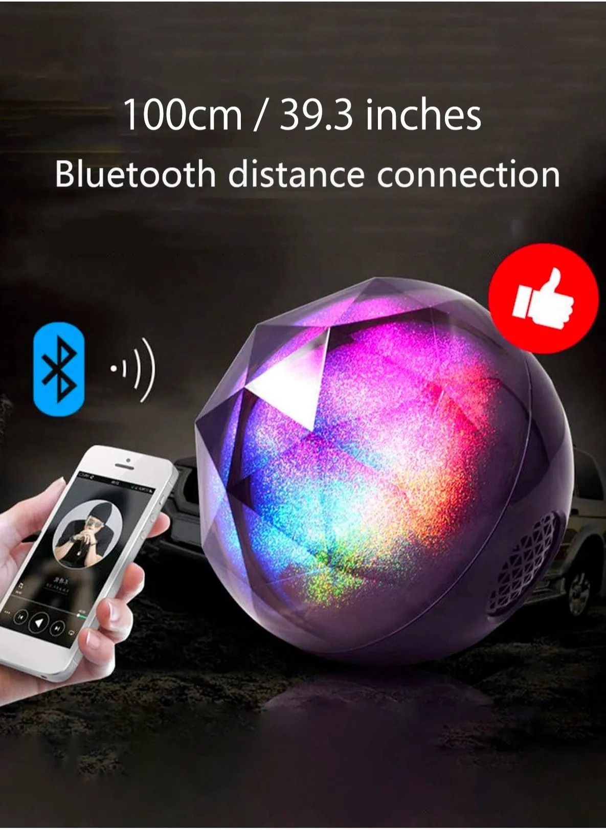 Colorful Lamp Bluetooth Speaker Portable Wireless Bluetooth Speakers 3 Lighting Effects 1200mAh Large Capacity 10m Bluetooth Connection Crystal Shape-2