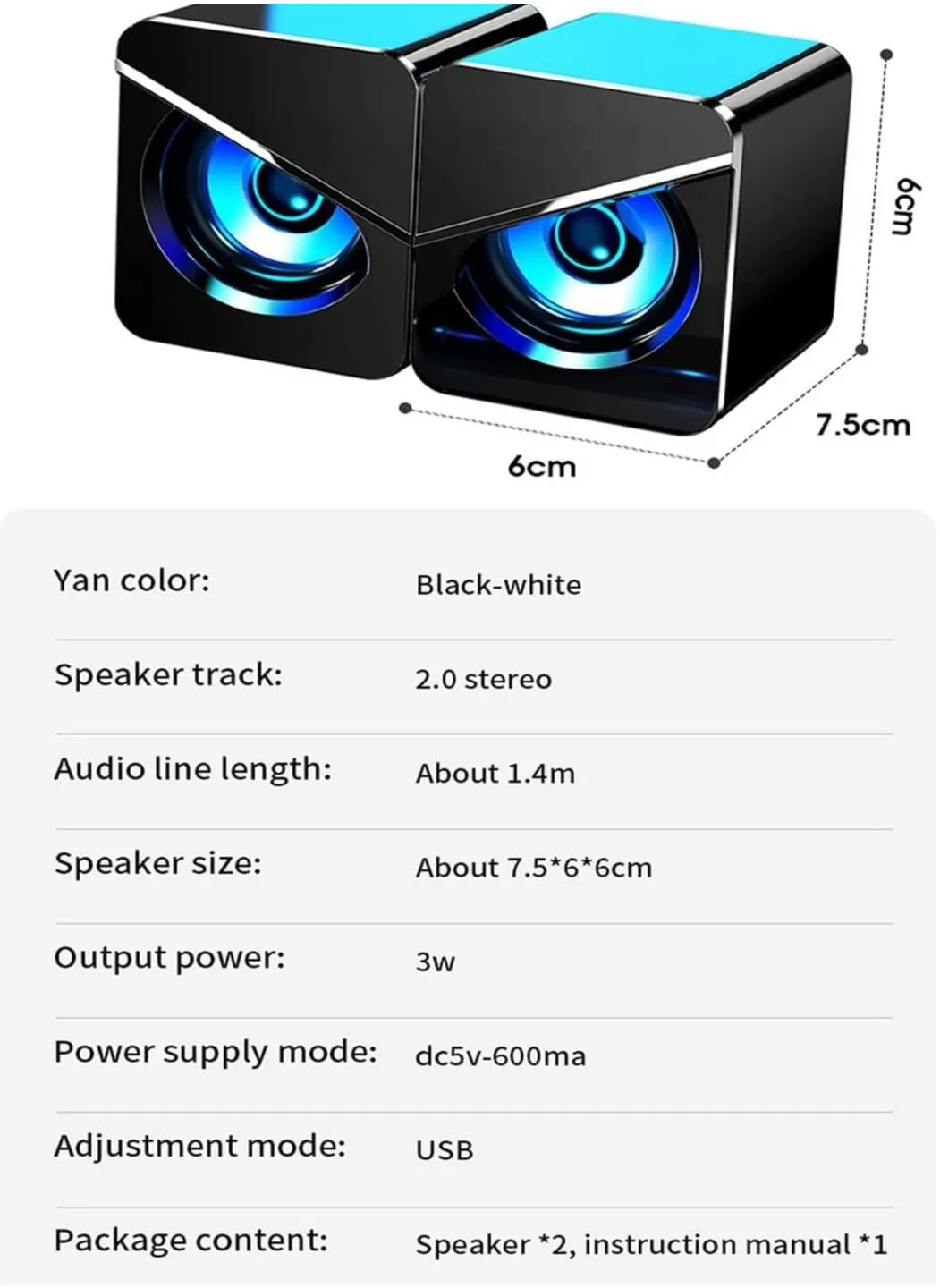 Computer Speakers Fashion Desktop Wired USB Powered Mini Speaker with Stereo Sound PC Multimedia Volume Control LED Light Subwoofer for Monitor Laptop Gaming Smartphones-2