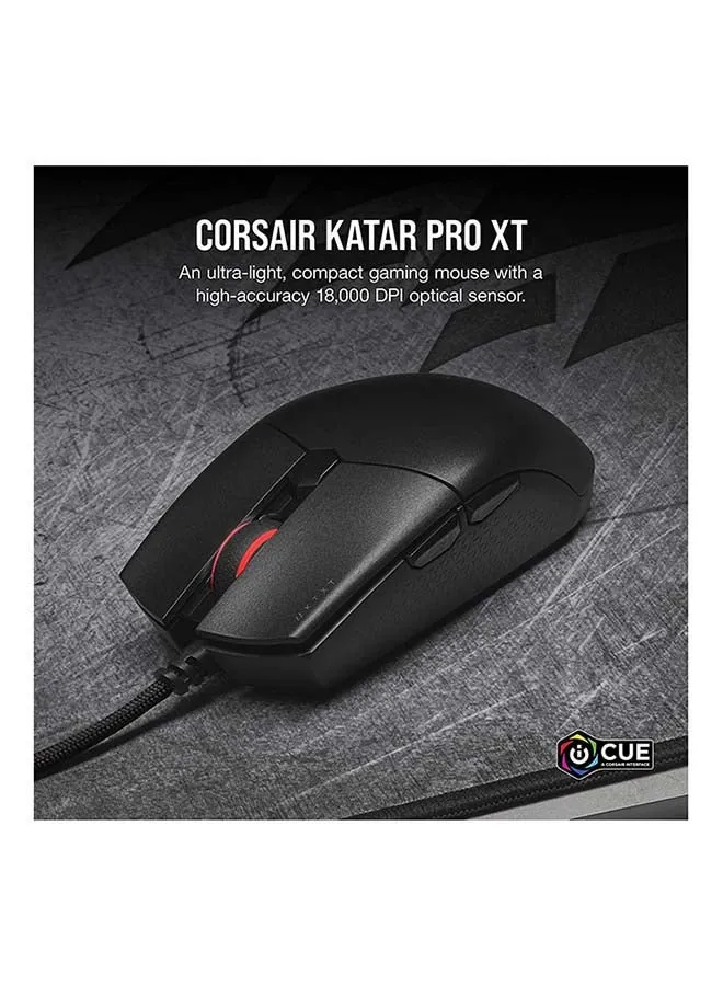 ماوس ألعاب USB بصري خفيف للغاية من Corsair Katar Pro مع إضاءة خلفية RGB LED، 12400 نقطة في البوصة (أسود)-2