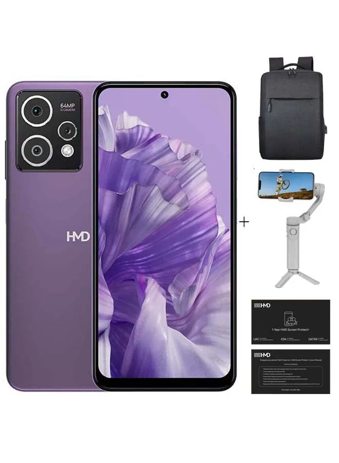 Crest Max 5G Dual Sim Deep Purple 8+8GB RAM 256GB With USB Backpack + 360 Auto Face tracking Camera + Screen Damage Protection Card  - Middle East Version-1