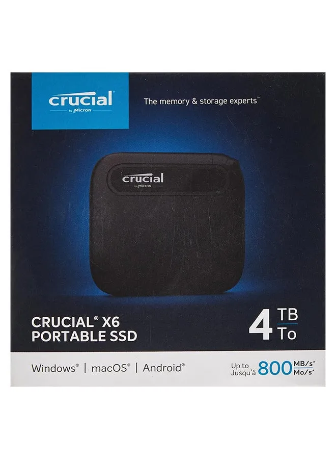 محرك أقراص SSD خارجي محمول Crucial X6، سعة 4 تيرابايت، قراءة تسلسلية تصل إلى 800 ميجابايت/ثانية، واجهة USB 3.2 Gen-2 (10 جيجابايت/ثانية)، أسود | CT4000X6SSD9 4 تيرابايت-2