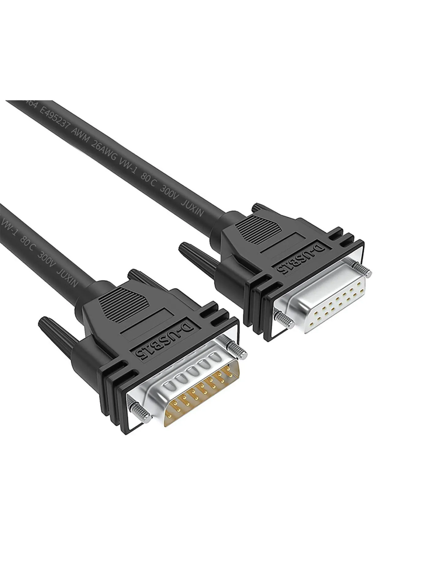 كابل DB15 ذكر إلى أنثى مزدوج الحماية 10 أقدام/3 أمتار، كابل تمديد DB 15 أسود، 26AWG نحاسي مطلي بالقصدير D-SUB 15 سنًا سلك مستقيم لـ CNC وUPS وPLC وDriver-2