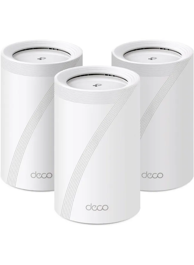 Deco BE65 (3 عبوات)--نظام TP-LINK Deco Whole Home Mesh Wi-Fi 7، ثنائي النطاق، Wi-Fi 7، سرعة تصل إلى 9.3 جيجابت في الثانية، تغطية تصل إلى 600 متر مربع، ما يصل إلى 150 مستخدمًا، 3 حزم أبيض-1