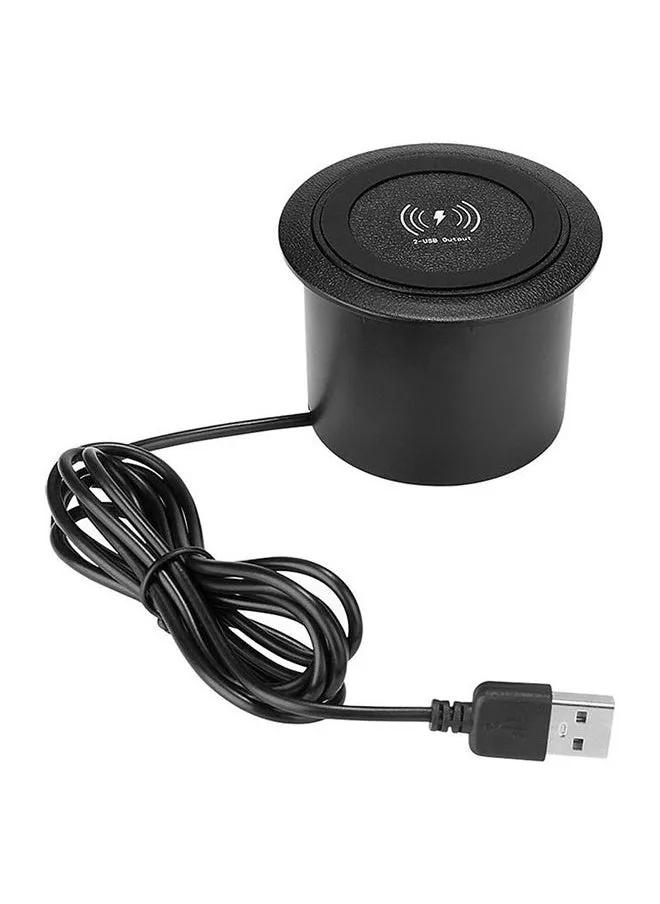 Desktop Embedded Wireless Charger Pad With 2 USB Charging Port Black-1