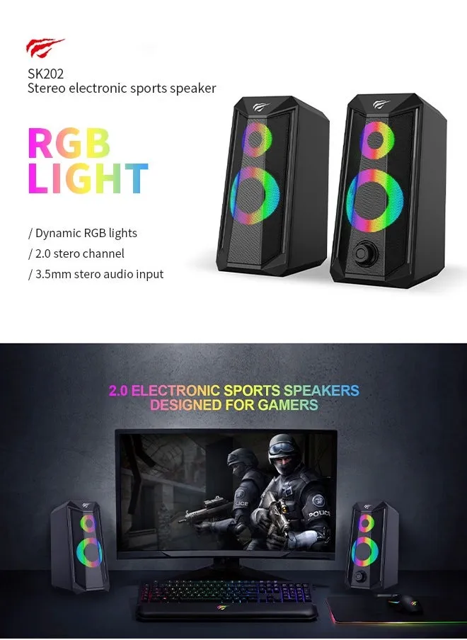 Desktop Speakers, PC Speakers with RGB Lights, 360° Surround Sound, Wired Plug and Play-2