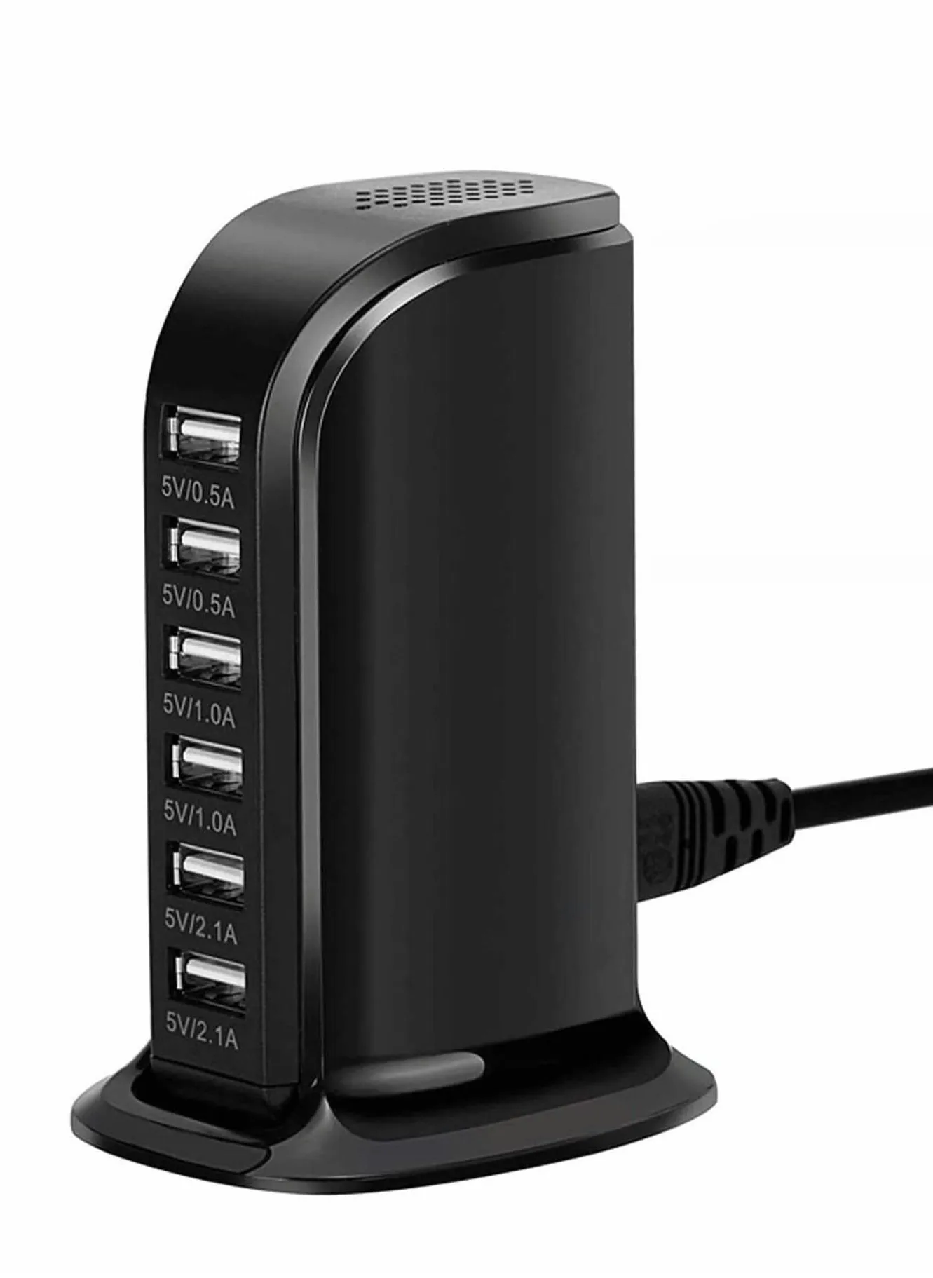 Desktop USB Charging Station, Universal 6 Ports Tower Portable Travel Charger Multi-Port Cardle Hub for iPhone/iPad Android and All Other Enabled Devices Black-1