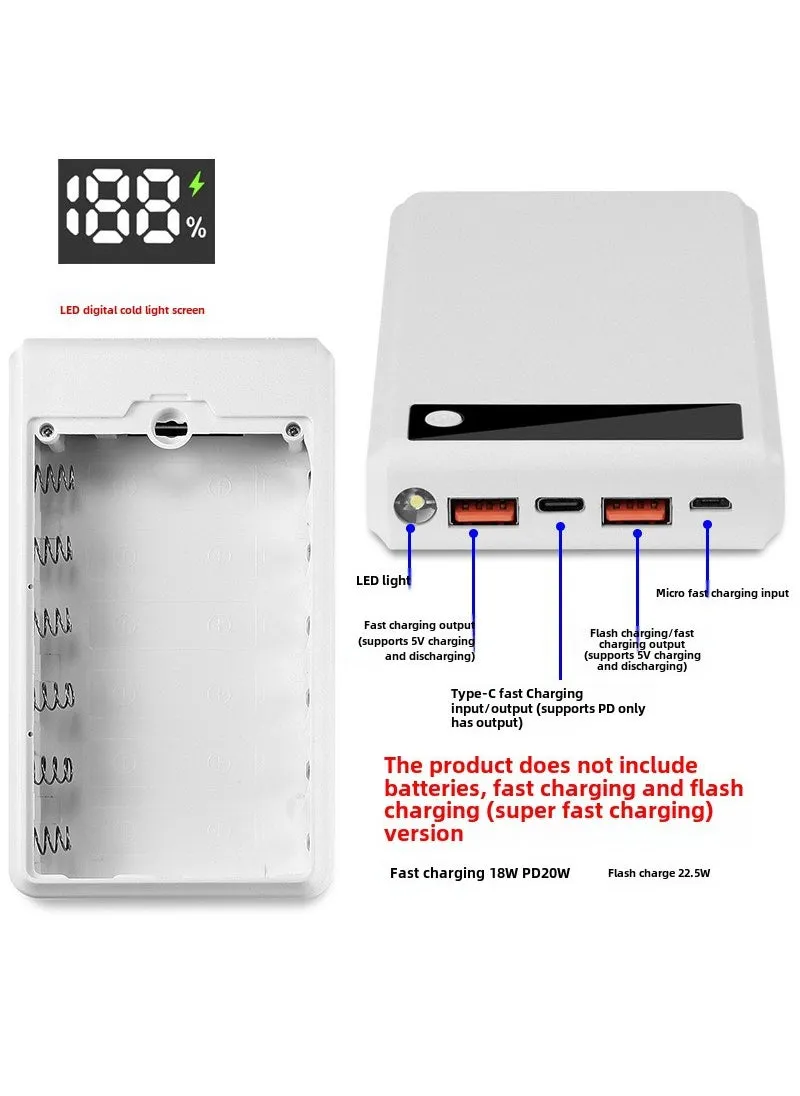 Detachable 6-Slot 18650 Battery Case Quick Charge DIY Power Bank Kit White/Quick Flash Charge Edition-1