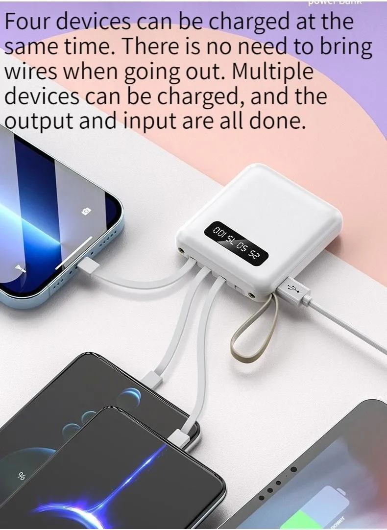 Digital display charging treasure is compact and portable, with four USB cables, 10000 mAh, universal mini mobile power supply for all mobile phones and tablets (black)-2