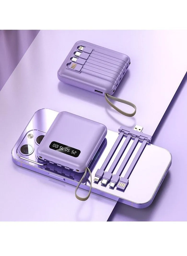 Digital display charging treasure is compact and portable with four USB cables 10000 mAh universal mini mobile power supply for all mobile phones and tablets (purple)-1