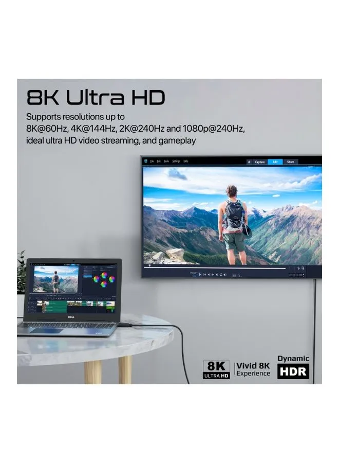 كابل منفذ العرض مع شاشة HD 8K@60 هرتز وعرض النطاق الترددي 32.4 جيجابت في الثانية وكابل رفيع 1.2 متر-2