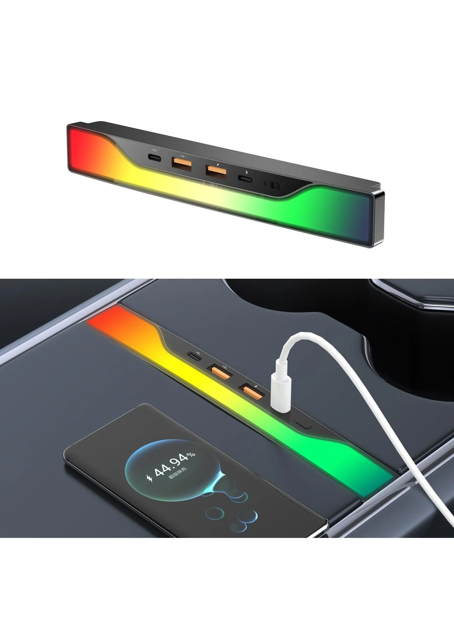 محطة إرساء لـ Tesla، موزع USB بإضاءة RGB مع طراز 3، طراز Y، شاحن USB للسيارة متعدد المنافذ، ملحقات إضاءة محيطة داخلية مناسبة لمحطة إرساء وحدة التحكم المركزية Tesla (ملونة)-1