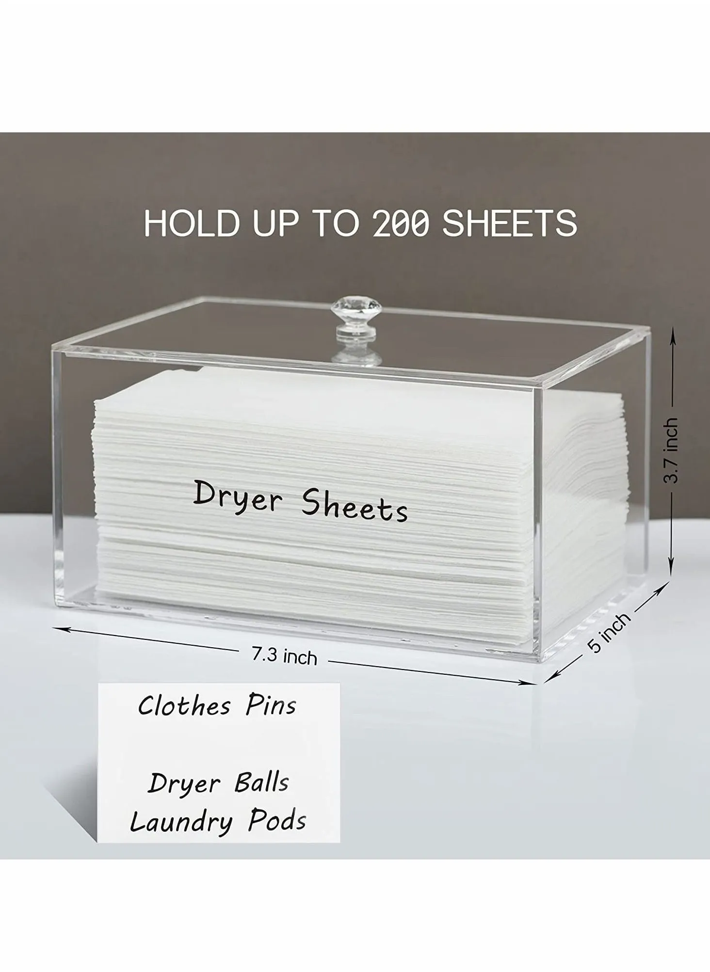 Dryer Sheet Holder, Dispenser, Acrylic Container Storage Box for Laundry Room Organization, Holds Sheets, Balls, Clothes Pins, Pods-2