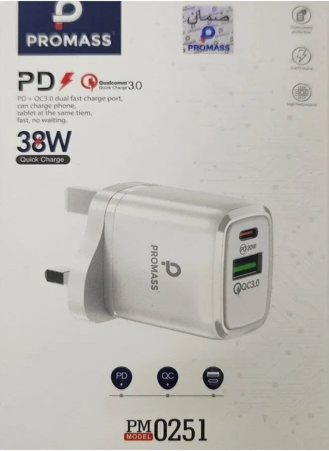 منفذ شاحن سريع مزدوج QC3.0 مع منفذ PD-1