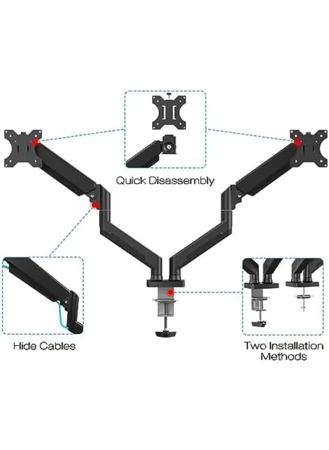 حامل مكتبي مزدوج الشاشة لشاشة 13 27 بوصة، ذراع شاشة مكتب زنبركية تعمل بالغاز لشاشتين، حامل شاشة قابل للتعديل، كل منها يحمل ما يصل إلى 10 كجم حامل شاشة مكتب كامل الحركة-2