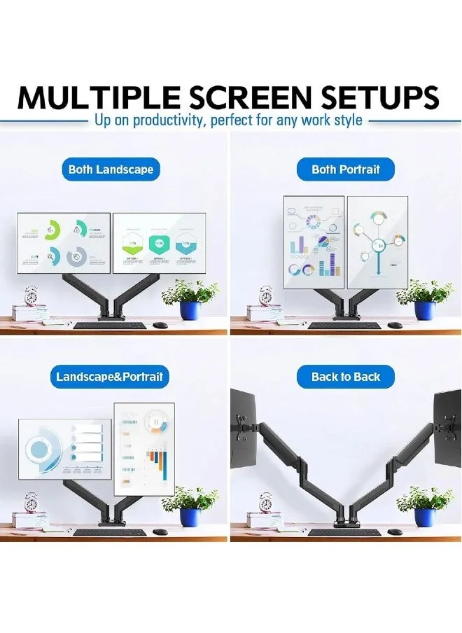 حامل شاشة مزدوج، ذراع شاشة محمل بنابض مفصلي، حامل شاشة قابل للتعديل مع مشبك وقاعدة جروميت - يناسب شاشة كمبيوتر مقاس 36 بوصة-2