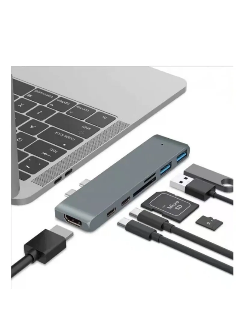 محول موزع USB 3.0 مزدوج من النوع C لمحطة إرساء الكمبيوتر المحمول وموزع HDMI لشاشتين باللون الرمادي-2