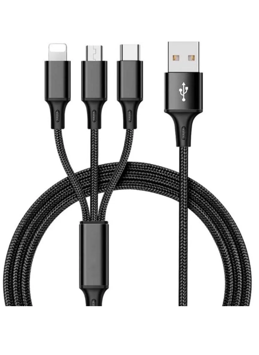 ECVV Multi Charging Cable, 3 in 1 Charging Cable Nylon Braided Multi Charger Cable Fast Charging Cord with IP Type-C Micro USB Connectors Compatible with Most Phones, Tablets and More, Black-1