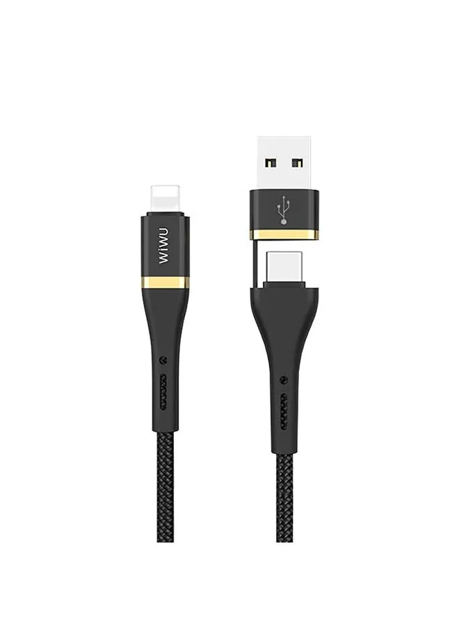 كابل بيانات إيليت ED-106 بمنفذ ‎ USB 3A وType-C إلى Lightning أسود-1