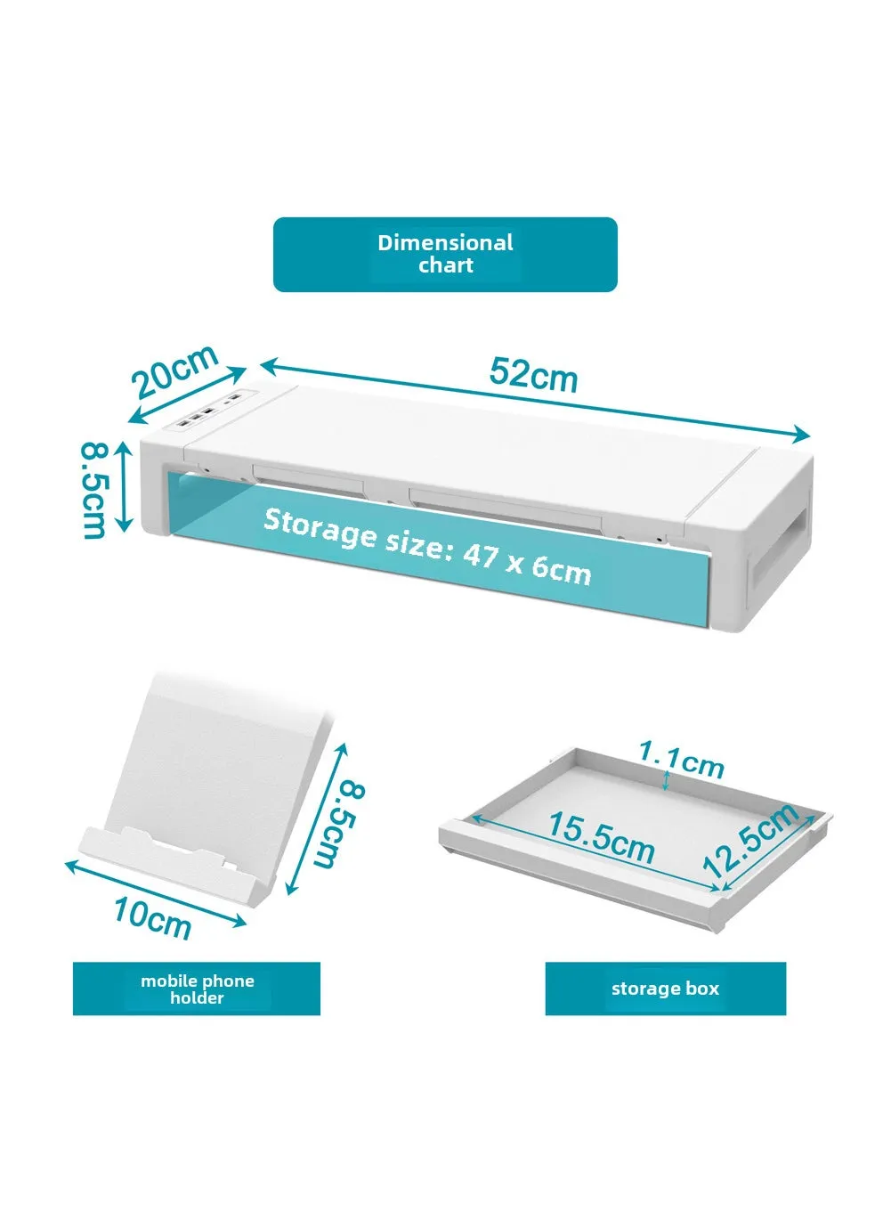 Ergonomic Monitor Stand with USB Hub and LEDKM51 White KM51 White-1