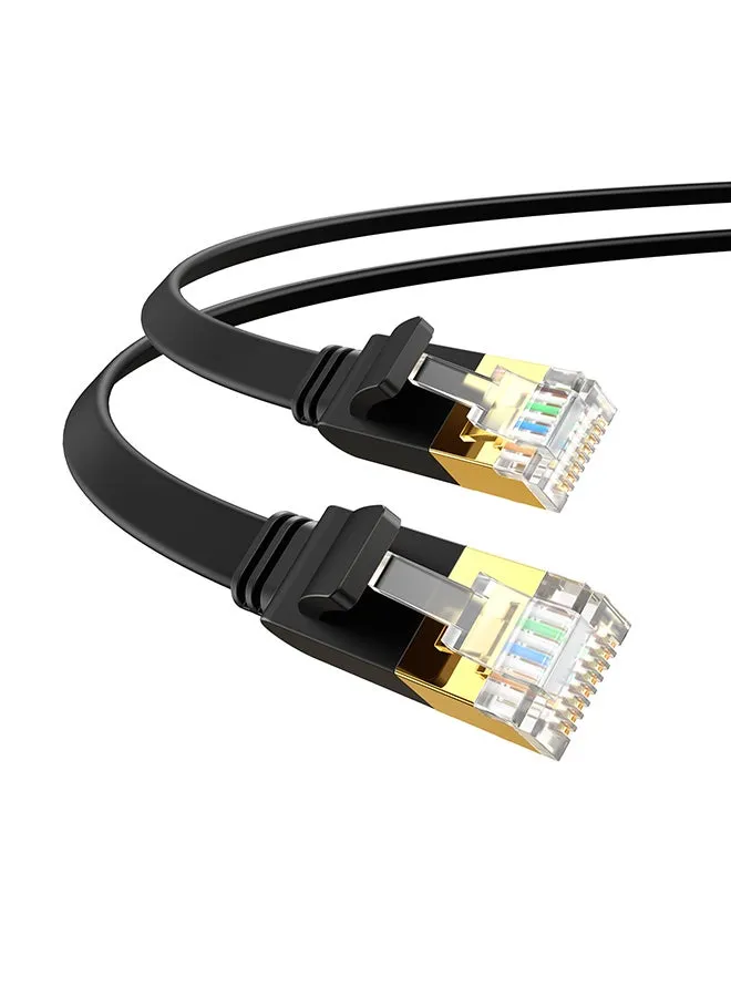 كابل إيثرنت كات 7 بمنفذ GB RJ45 LAN بسرعة عالية 10 جيجابايت في الثانية بتصميم مسطح ومغلف وسلك تصحيح لشبكة الإنترنت لأجهزة الألعاب بلايستيشن 5/4/3 وأجهزة إكس بوكس وأجهزة الكمبيوتر واللابتوب وأجهزة المودم والراوتر بطول 10 أمتار أسود-1