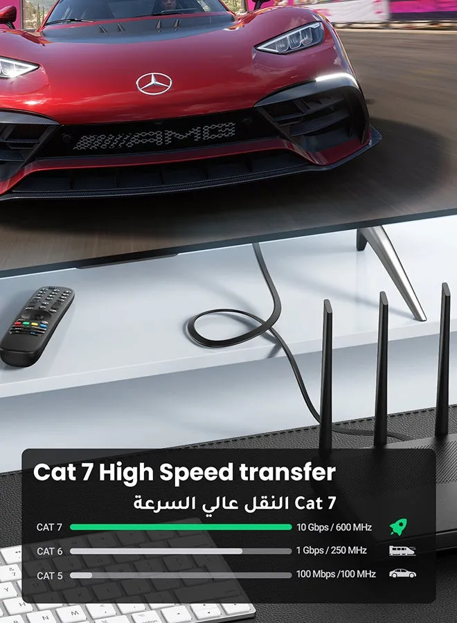 كابل إيثرنت Cat7 عالي السرعة مسطح RJ45 ومغلف LAN بسرعة 10 جيجابايت في الثانية لشبكة الإنترنت متوافق مع أجهزة الألعاب بلايستيشن 5 و4 و3 وإكس بوكس وجهاز الكمبيوتر واللابتوب والراوتر بطول 2 متر أسود-2