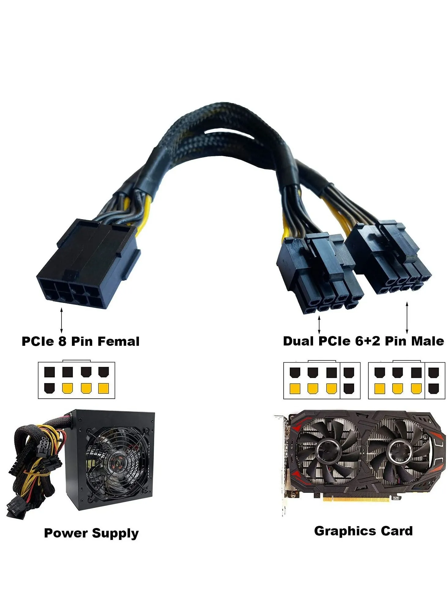 كابل الطاقة المقسم ذو الأكمام المضفرة من Express Adapter (عبوة من 6 قطع)-2