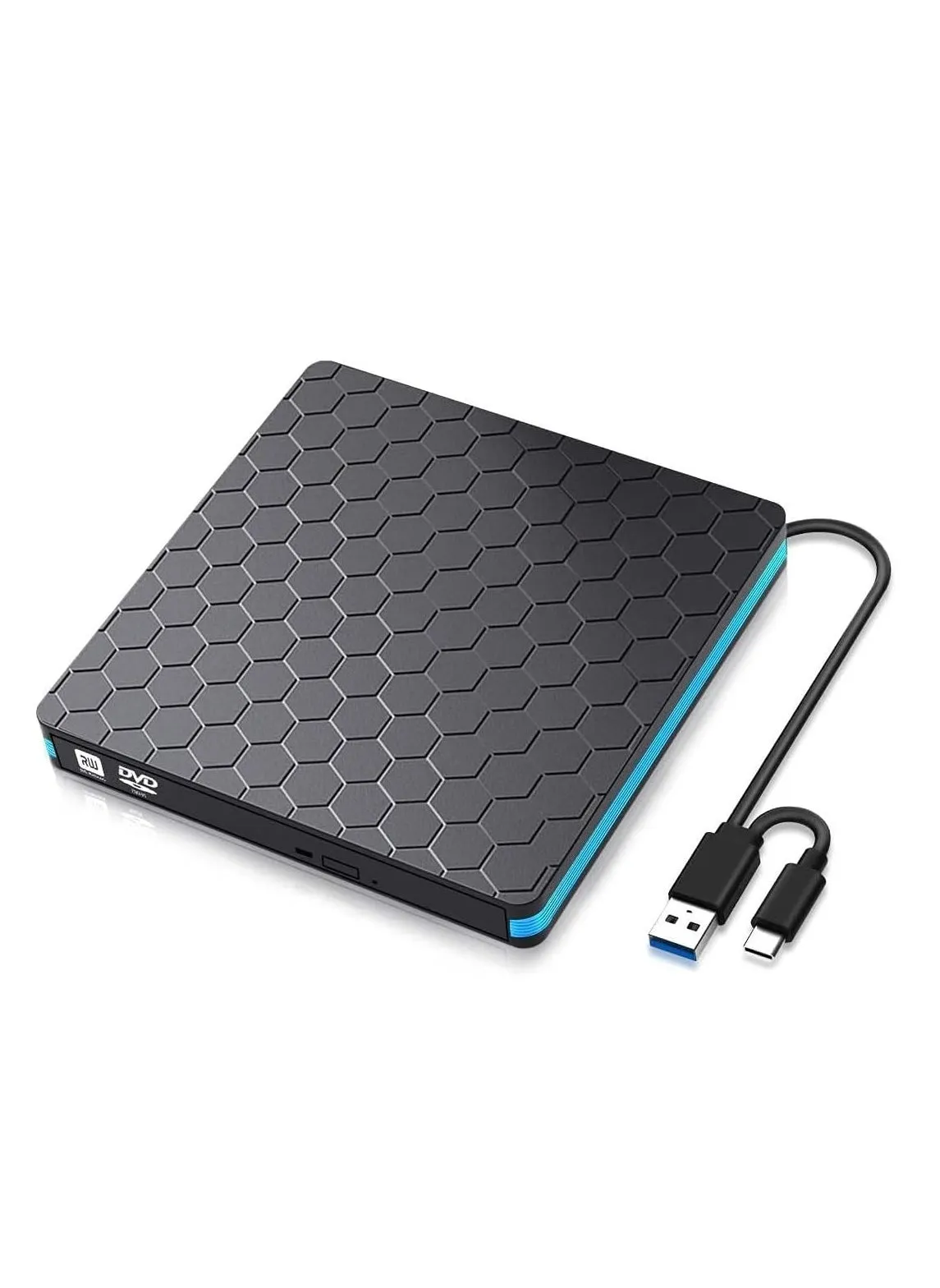 محرك أقراص CD / DVD الخارجي ، محرق DVD خارجي محمول WAMBORY ومحرك أقراص بصرية بمنفذ USB 3.0 و Type-C للكمبيوتر المحمول وسطح المكتب و Mac و Macbook و Windows 10/8/7/XP و Linux-1