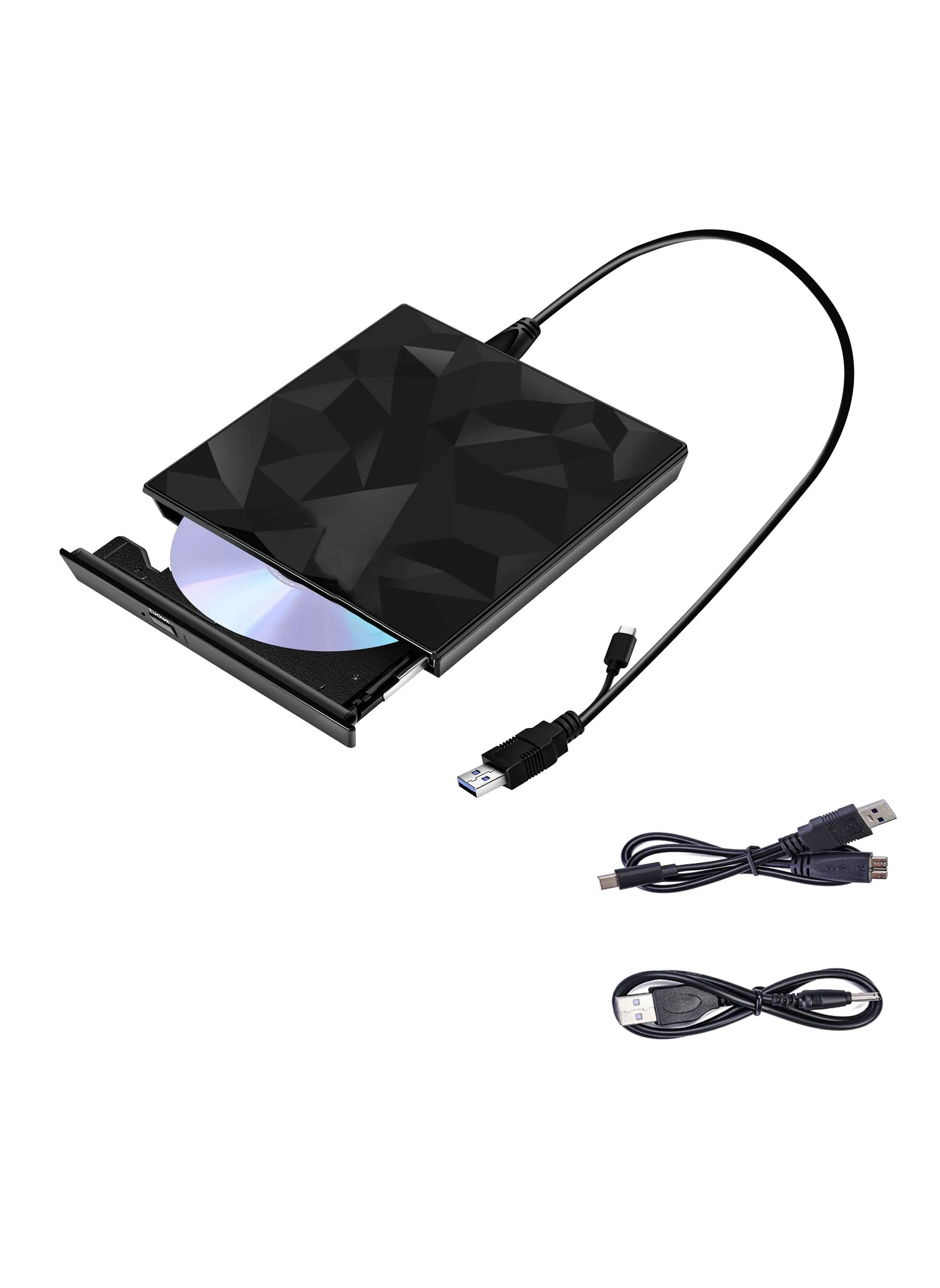 محرك أقراص DVD خارجي، محرك أقراص ضوئي USB 3.0 Type-C CD DVD +/-RW، ناسخ أقراص CD/DVD ROM رفيع، قارئ محمول لأجهزة الكمبيوتر المحمولة وأجهزة الكمبيوتر المكتبية وأجهزة Apple Mac وMacbook Pro وWindows 10/8/7 / XP وLinux OS-1