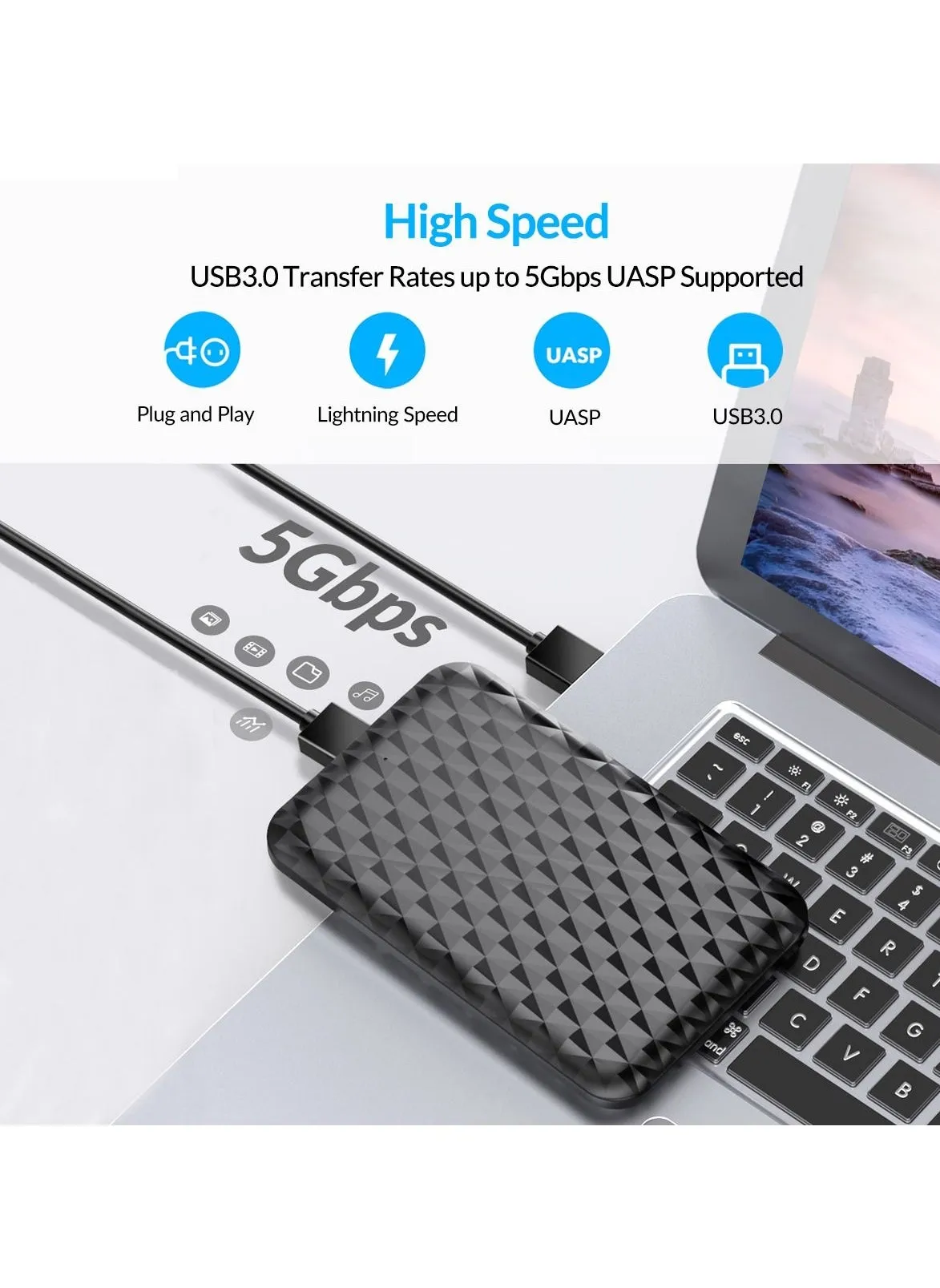 حاوية قرص صلب خارجي SATA إلى USB C لقرص SSD HDD بحجم 2.5 بوصة حافظة SATA HD خارجي للكمبيوتر-2