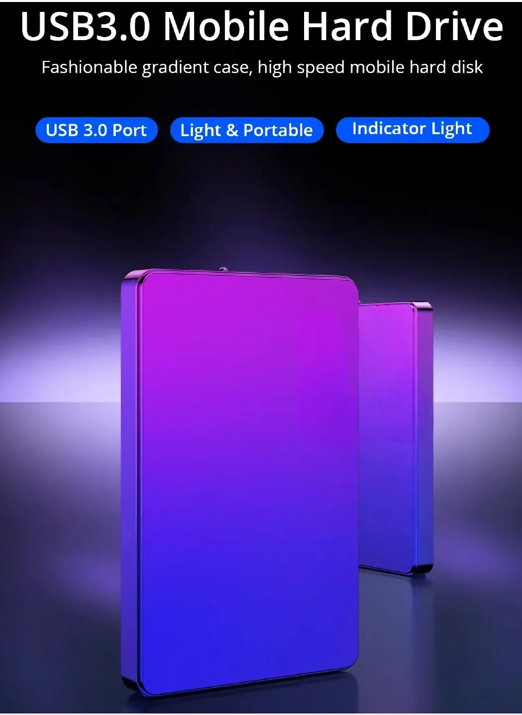 External Hard Drive, USB3.0 Ultra Slim HDD Storage Device, Portable Compact High-speed Mobile Hard Disk Compatible for Pc, Desktop, Mobiles, Laptop, Game Console, Ps4, (Gradient Blue Purple, 160GB)-2