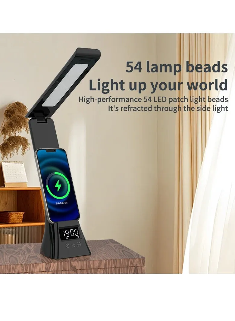 eye-care desk lamp with smartphone charging function, can be used as a cell phone holder, touch switch, with electronic clock and alarm clock, three soft light, with USB charging cable-2