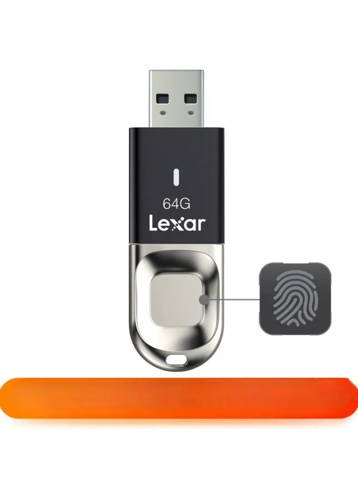 محرك أقراص فلاش USB F35، 64 جيجابايت، محرك أقراص فلاش USB مشفر ببصمة الإصبع من Lexar Metal، سريع التعرف للغاية، مادة متينة U Drive، (64 جيجابايت)-1