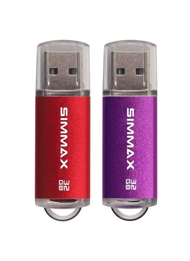 Flash Drive 2 Pack 32Gb Usb 2.0 Flash Drives Thumb Drive Memory Stick Pen Drive With Led Indicator (Red Purple)-1