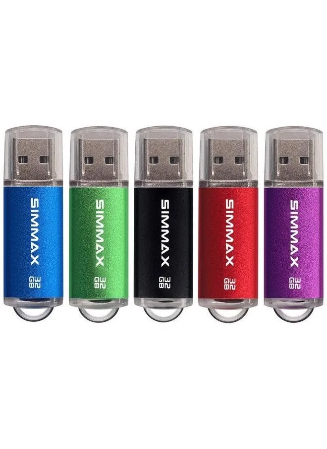 مجموعة من 5 محركات أقراص فلاش USB 2.0 سعة 32 جيجابايت مع مؤشر LED (أزرق وأخضر وأسود وأحمر وأرجواني)-1