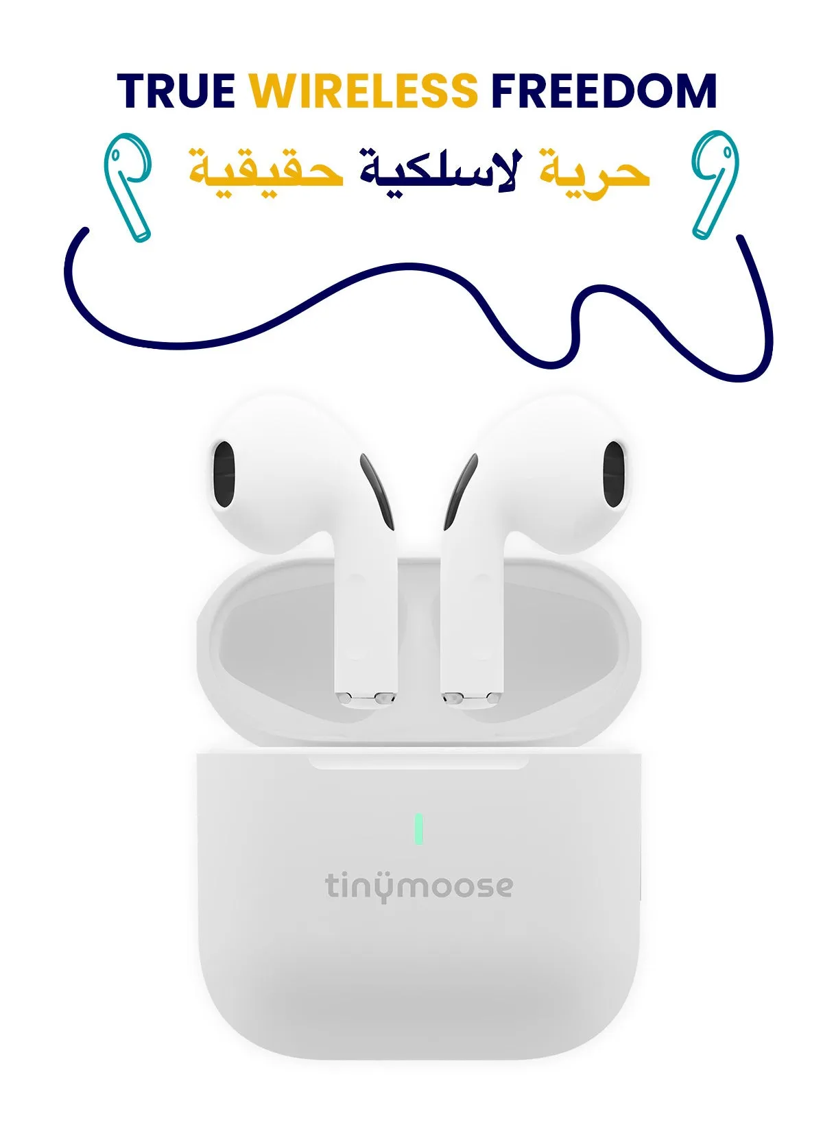 سماعات بلوتوث Tinymoose Flow Mini TWS، بلوتوث 5.3، سماعات لاسلكية مدمجة،  صوت HiFi، اتصال سريع، ميكروفون HD، بطارية 35 ساعة مع علبة حماية سيليكون - تصميم أنيق ومحمول - أبيض-2