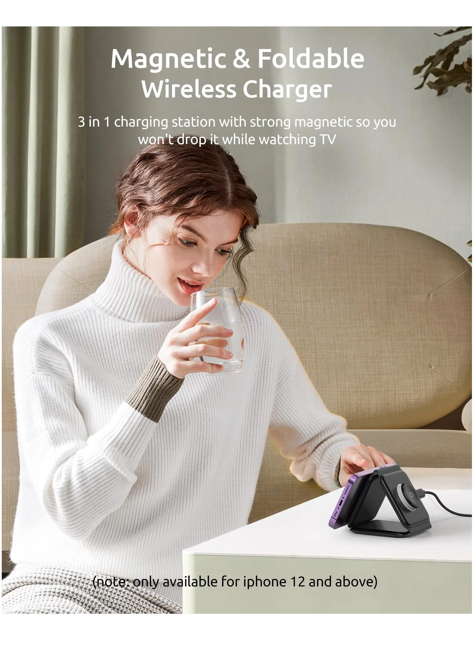 Foldable 3-in-1 Wireless Charging Station for Apple Magsafe Charger iPhone,Fast Magnetic Wireless Charger Stand for iPhone-2