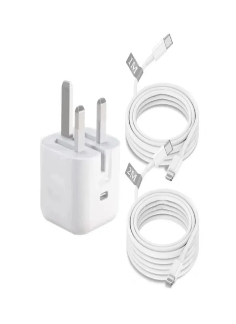 شاحن iPhone PD سريع، 20 وات 3.0 USB C جدار شاحن iPhone مع كابل شحن سريع 1M+2M، كابل شاحن سريع PD 20W USB C ووصلة لهاتف iPhone 14/13 /12/11 Series/XR/XS/X/8/ ضمادة-1