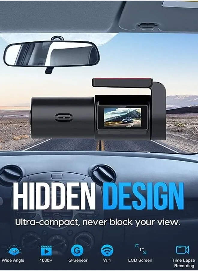 كاميرا أمامية Dashcam 1080P Dash Cam كاميرا سيارة للمراقبة 360 واي فاي كاميرا داش صغيرة ذكية للسيارات 1 بوصة تطبيق شاشة IPS، تسجيل حلقة، شاشة وقوف السيارات 24 ساعة، مستشعر G، دعم المسجل الأمامي 128 جي-2