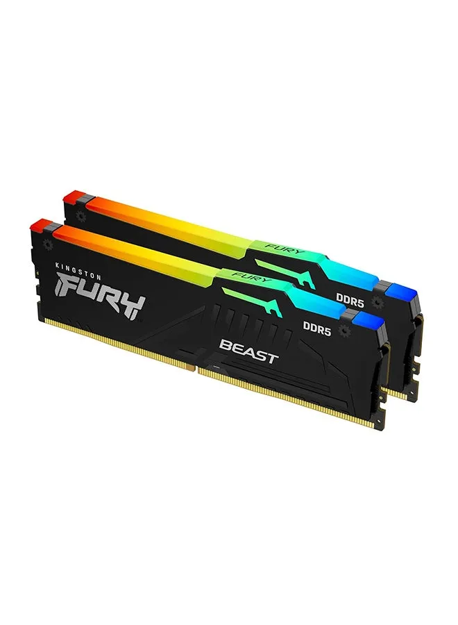 ذاكرة سطح المكتب Fury Beast RGB 64GB 5200MT/s DDR5 CL40 DIMM (مجموعة من 2) | Intel XMP 3.0 | تقنية المزامنة بالأشعة تحت الحمراء | استقرار رفع تردد التشغيل | KF552C40BBAK2-64-2