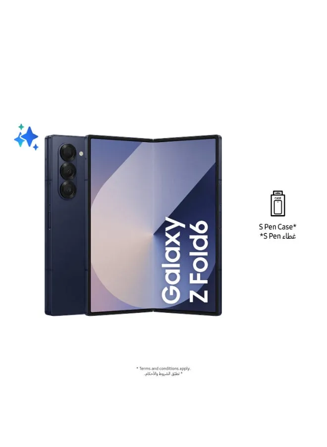 هاتف Galaxy Z Fold 6 ثنائي الشريحة، باللون الأزرق الداكن، وذاكرة الوصول العشوائي (RAM) سعة 12 جيجابايت، وذاكرة تخزين داخلية 256 جيجابايت، يدعم تقنية 5G - إصدار الشرق الأوسط-1