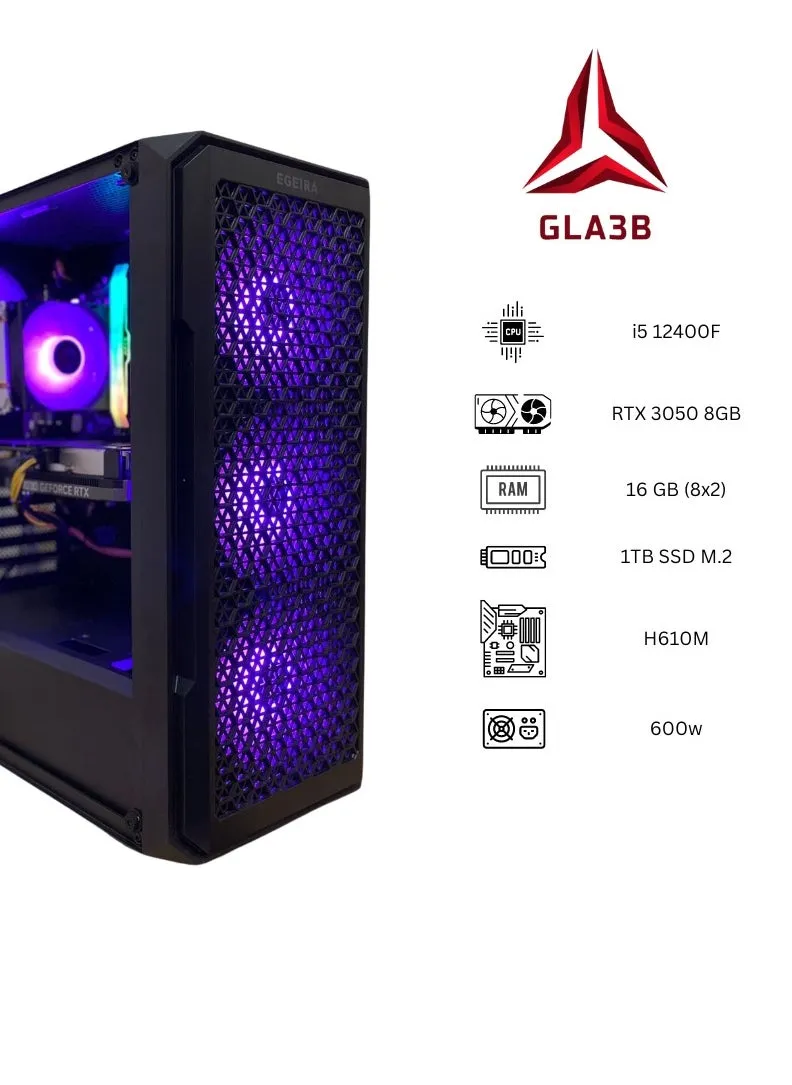 كمبيوتر العاب GLA3B ثيتا باداء متوسط مع وحدة معالجة مركزية انتل كور i5 12400F ووحدة الرسومات الجرافيكية انفيديا جيفورس RTX 3050 8GB و H610M  وذاكرة RAM 16GB وتخزين M.2 1TB امداد طاقة 600 واط-2