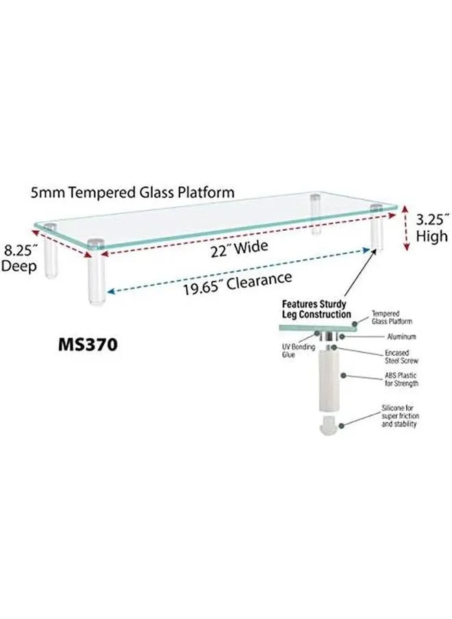 شاشة زجاجية مع منصة من الزجاج المقسى 5 مم وسعة 40 رطل، 22 بوصة عرض × 8.25 بوصة عمق × 3.25 بوصة ارتفاع زجاج شفاف Ms370-2