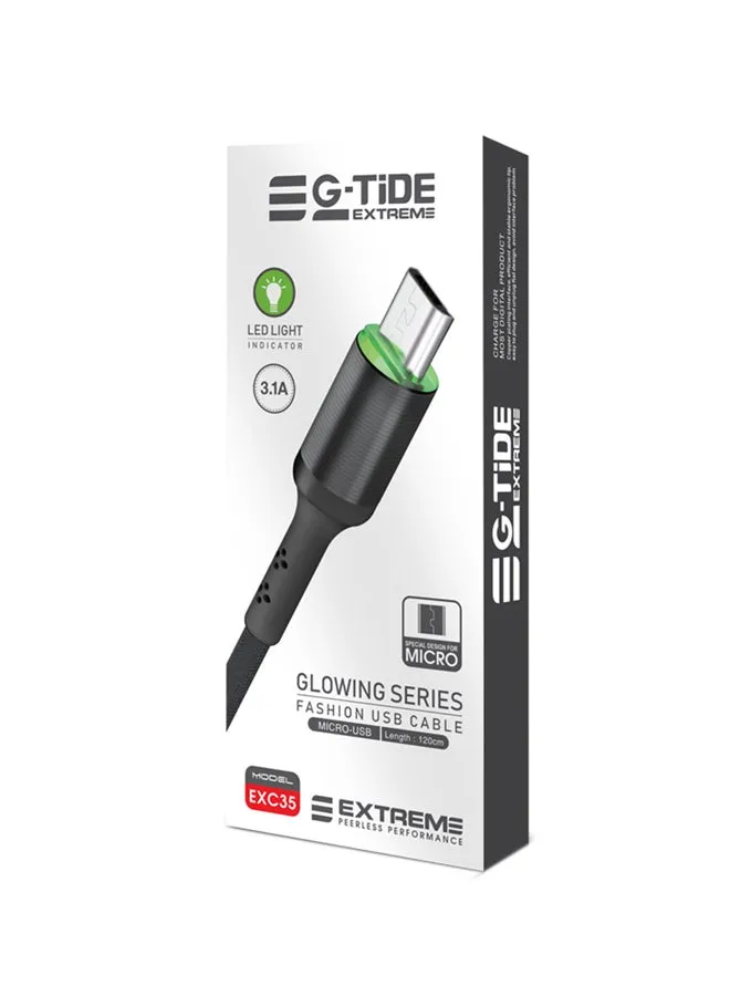 كابل شحن مايكرو USB مع مصباح LED من سلسلة جلوينج طراز Exc35 أسود-1