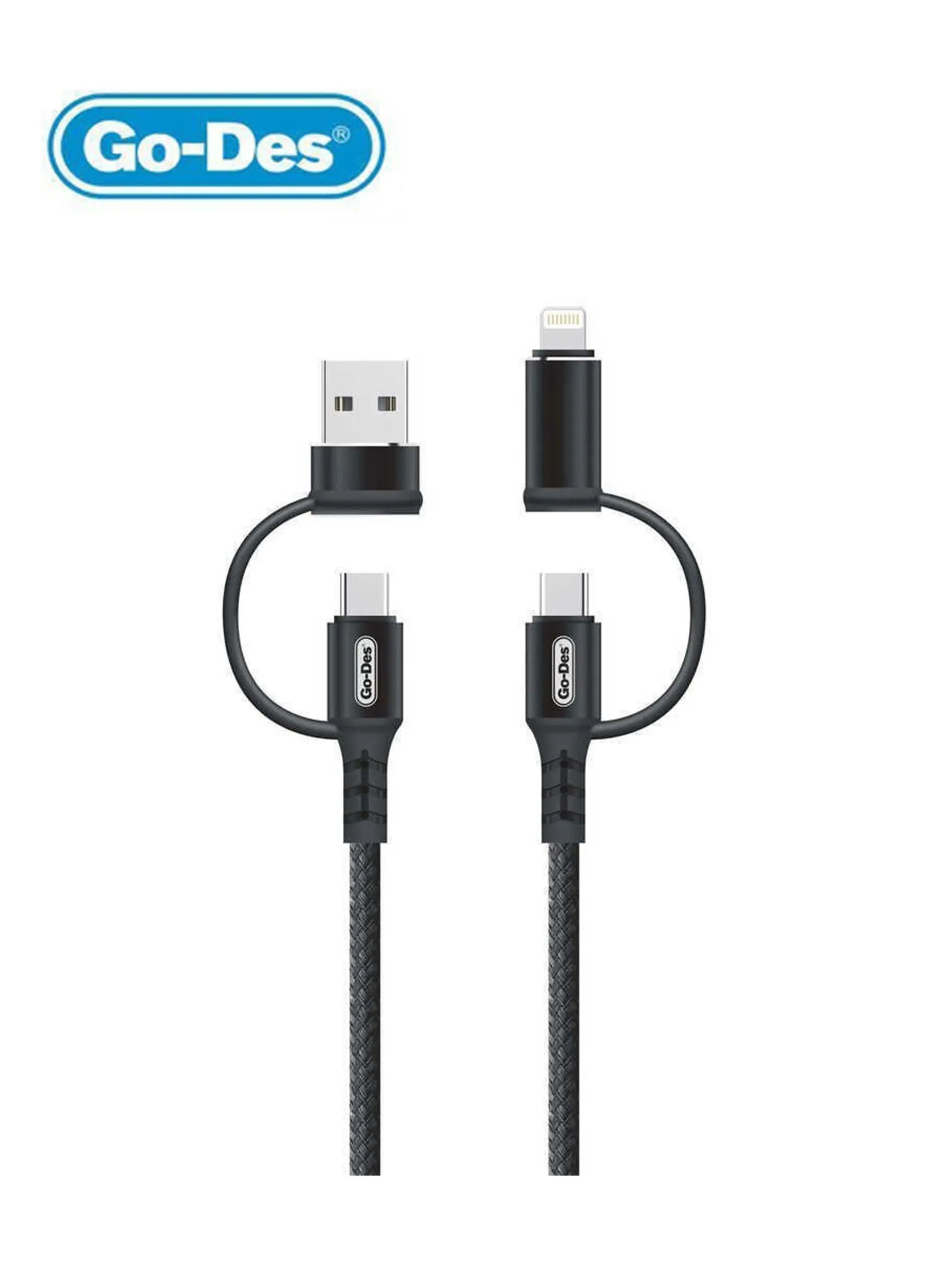 Go-Des 4 in 1 Charging Cable 2 Type-C + USB-A + Lightning GD-UC587 - Black-1