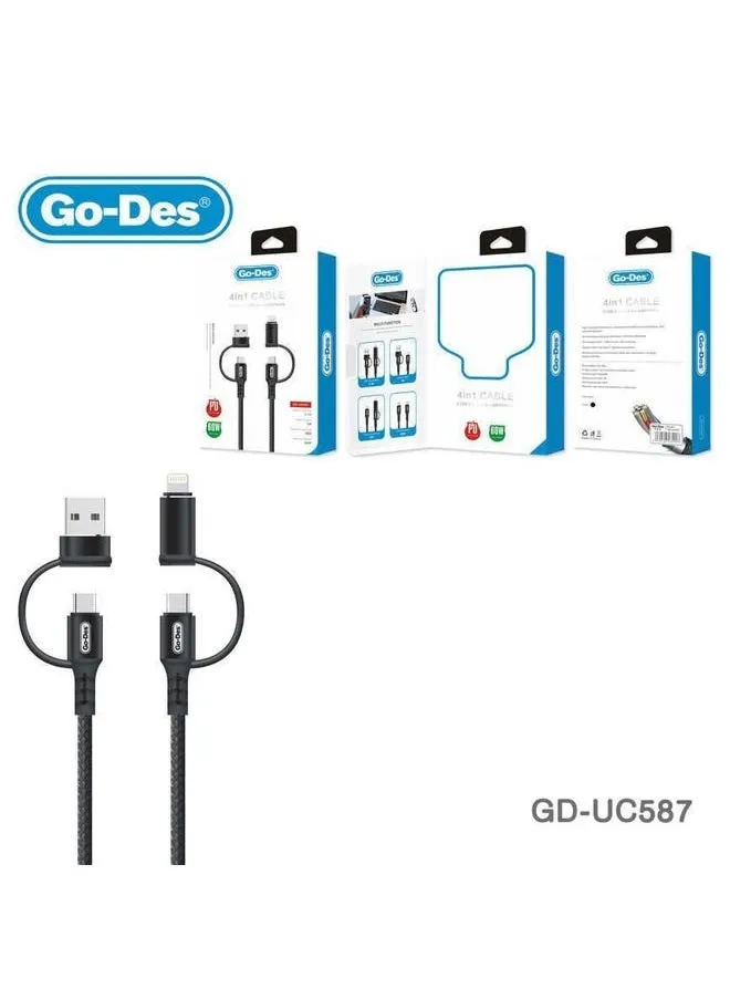 Go-Des 4 in 1 Charging Cable 2 Type-C + USB-A + Lightning GD-UC587 - Black-2