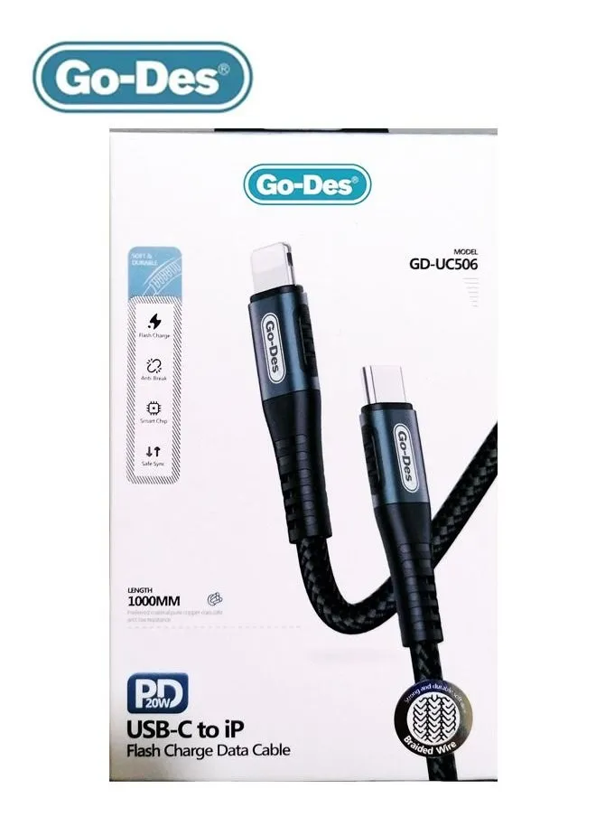 كابل شحن فلاش من Go-Des Lightning إلى Type-C - GD-UC506 - أسود-2