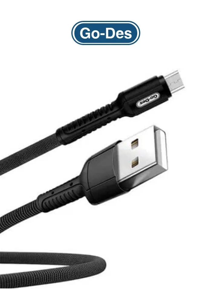 كابل بيانات Go-Des Micro USB فائق السرعة للشحن وسرعة نقل تصل إلى 480 ميجابت في الثانية مع مخرج 3A مجدول من النايلون متوافق مع جميع العلامات التجارية الكبرى بطول 1 متر أسود-1