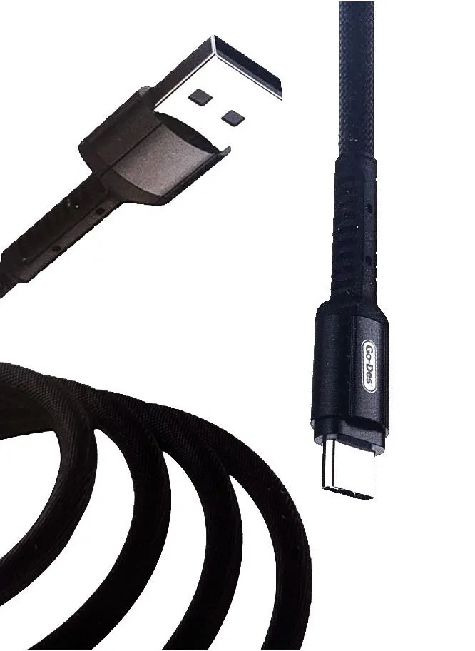 كابل بيانات شحن فائق السرعة من Go-Des USB إلى النوع C وسرعة نقل تصل إلى 480 ميجابت في الثانية مع مخرج 3A مجدول من النايلون متوافق مع جميع العلامات التجارية الكبرى بطول 1 متر أسود-1