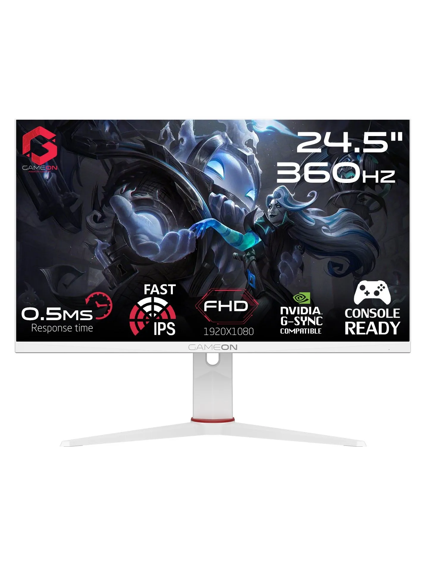 شاشة ألعاب GOA24FHD360IPS Artic Pro Series 24 بوصة FHD، IPS سريع 360 هرتز، شاشة E-LED MPRT 0.5 مللي ثانية، HDMI 2.1، حامل VESA، مزامنة G-Sync مع عناصر RBG (يدعم PS5) أبيض-1