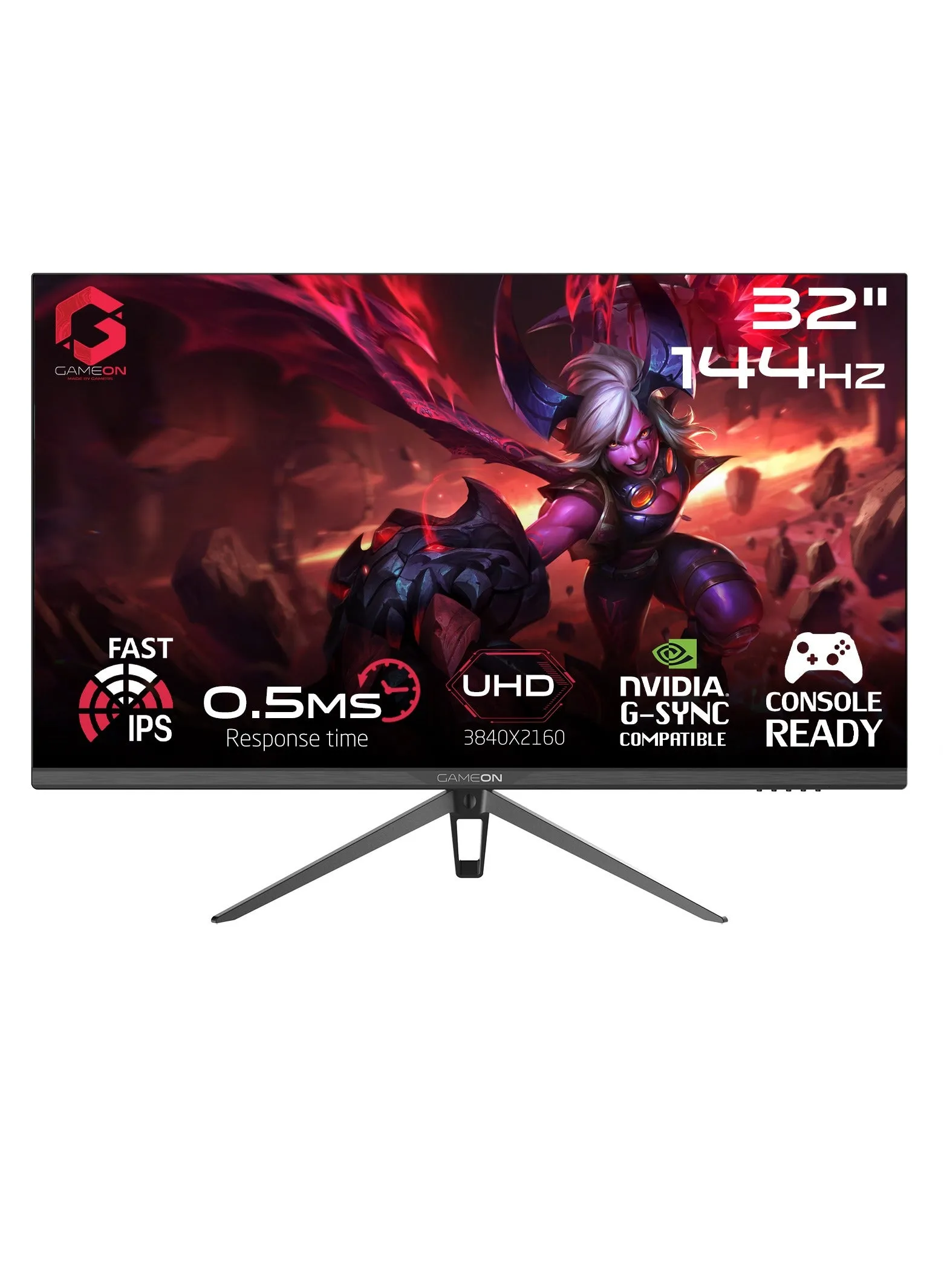 شاشة الألعاب GAMEON GOP32UHD144IPS مقاس 32 بوصة UHD 144 هرتز MPRT 0.5 مللي ثانية HDMI 2.1 IPS تدعم PS5 أسود أسود-1